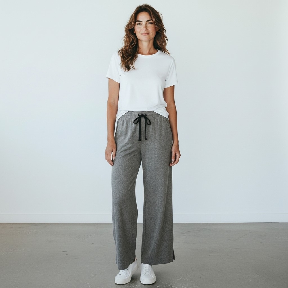 Hiskywin Women Athleisure Wear Capris Pants Heathered Gray Pullon Pockets Size L